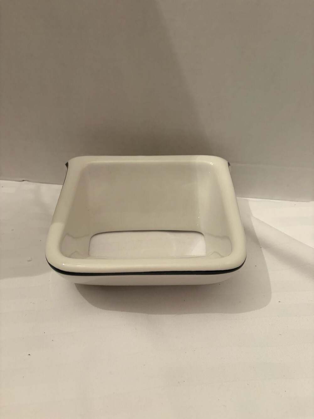 Vintage White Enamelware Wall-Mount Soap Dish with Black Rim